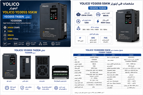 مشخصات فنی اینورتر YOLICO YD3055 55KW اینورتر YOLICO YD3055 55KW مدل YD3055 T4(B)N